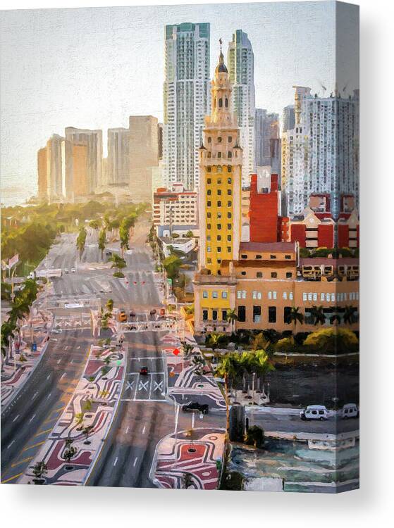 Hdr Canvas Print featuring the photograph Miami Downtown- Painted by Joe Myeress