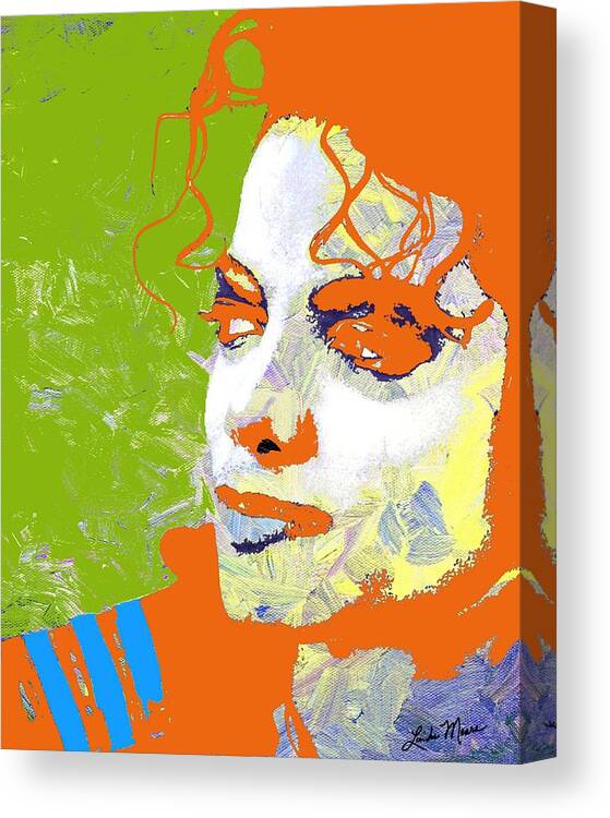 Michael Canvas Print featuring the digital art Michael Jackson green and orange by Linda Mears