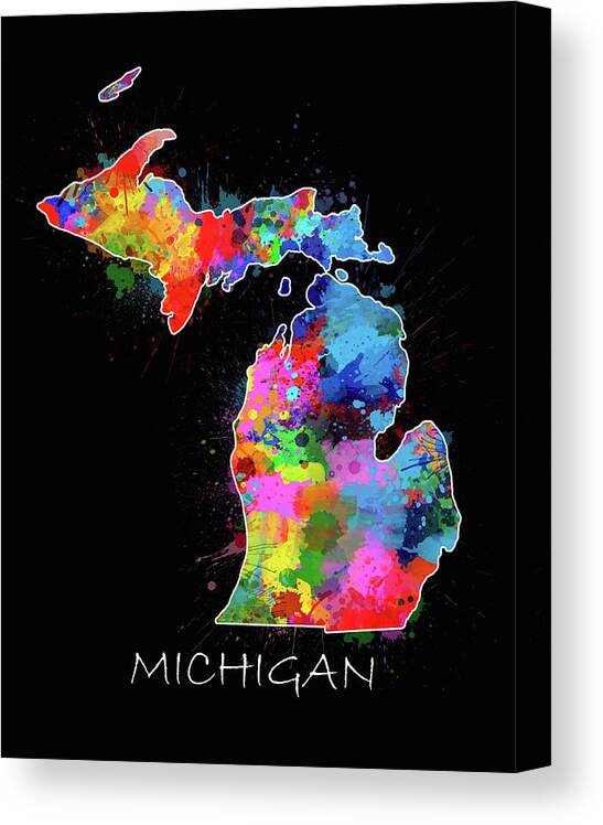 Michigan Canvas Print featuring the digital art Michigan Map Color Splatter 2 by Bekim M