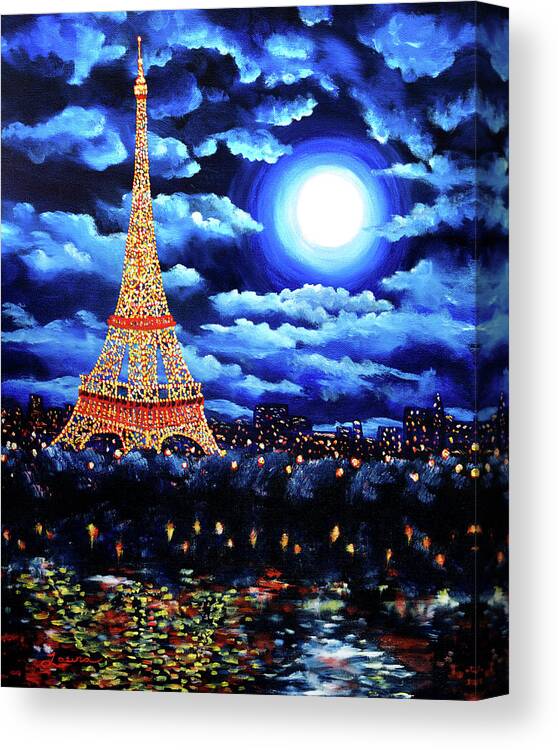 Eiffel Tower Canvas Print featuring the painting Midnight in Paris by Laura Iverson