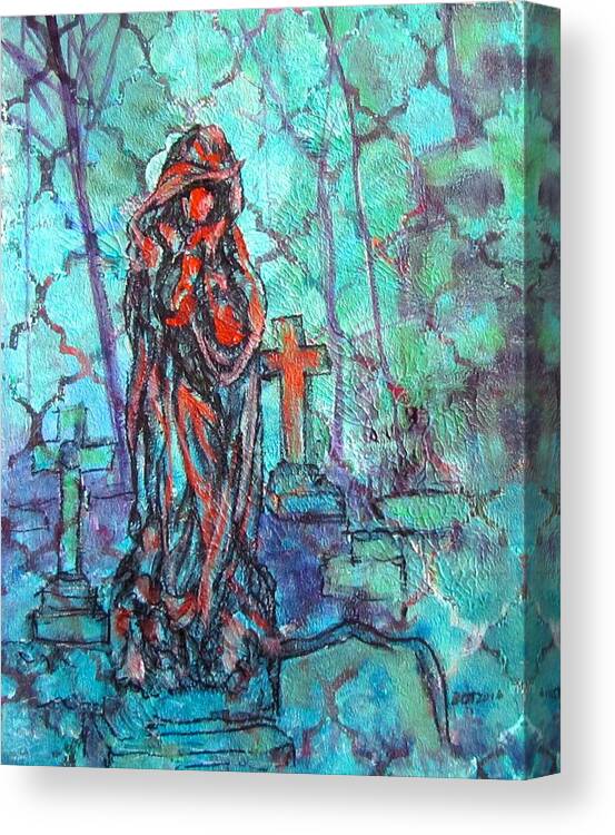 Statue Canvas Print featuring the painting Midnight in the Garden of Good and Evil by Barbara O'Toole
