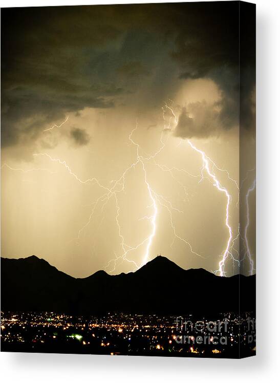 Arizona Lightning Storms Canvas Print featuring the photograph Midnight Lightning Storm by James BO Insogna