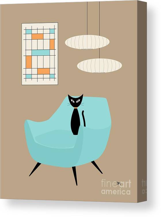 Mid Century Modern Canvas Print featuring the digital art Mini Abstract with Blue Chair by Donna Mibus