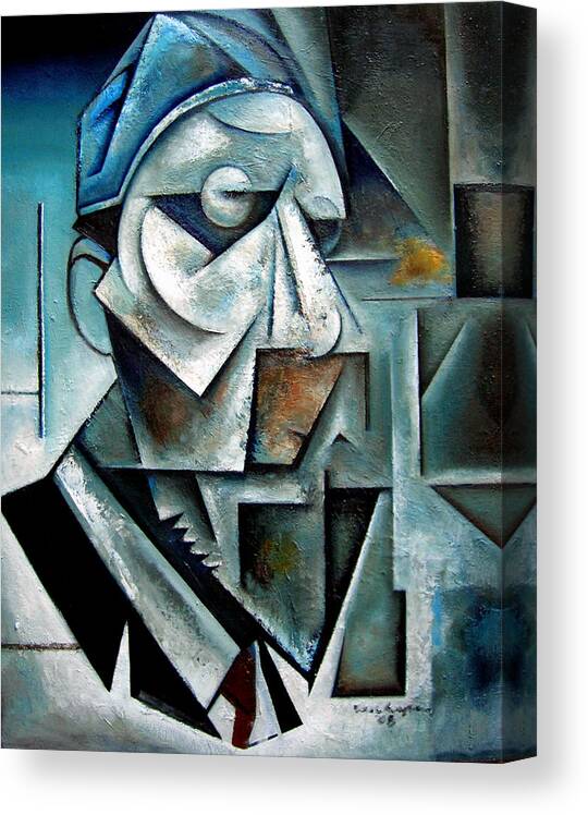 Thelonious Monk Jazz Piano Cubist Portrait Canvas Print featuring the painting Misterioso by Martel Chapman