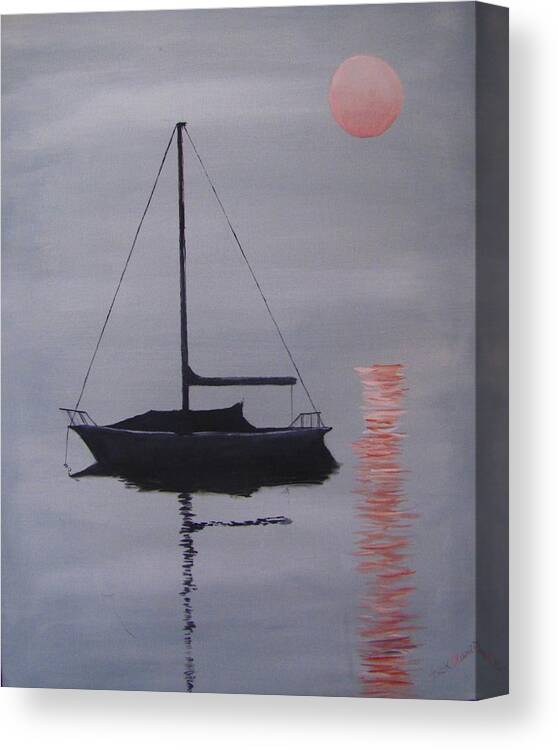 Boat Canvas Print featuring the painting Misty Morning Mooring by Jack Skinner