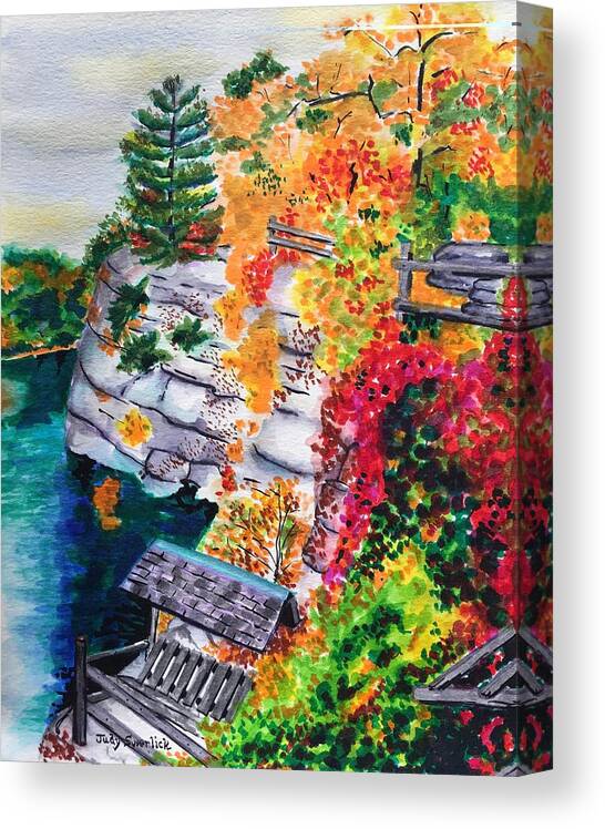 Autumn Canvas Print featuring the painting Mohonk Preserve in Autumn by Judy Swerlick