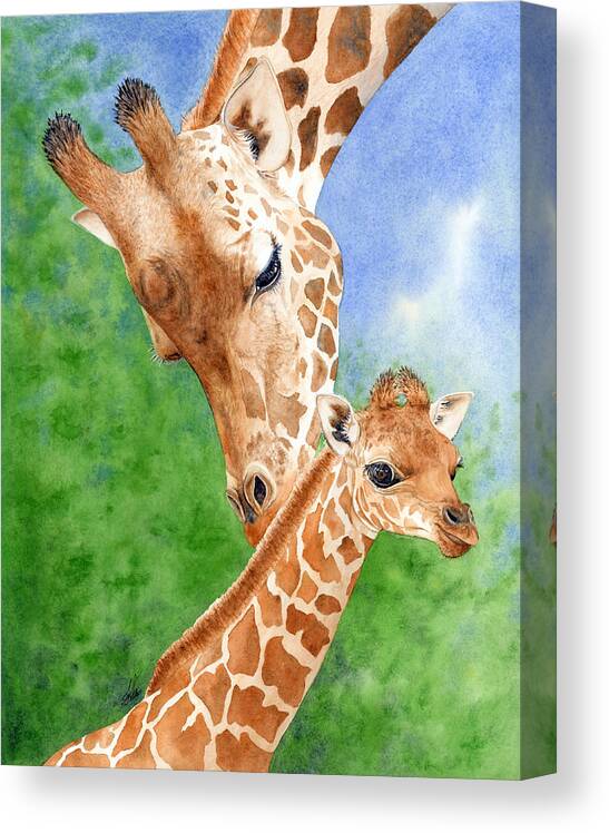 Giraffe Canvas Print featuring the painting Momma Love by Julie Senf