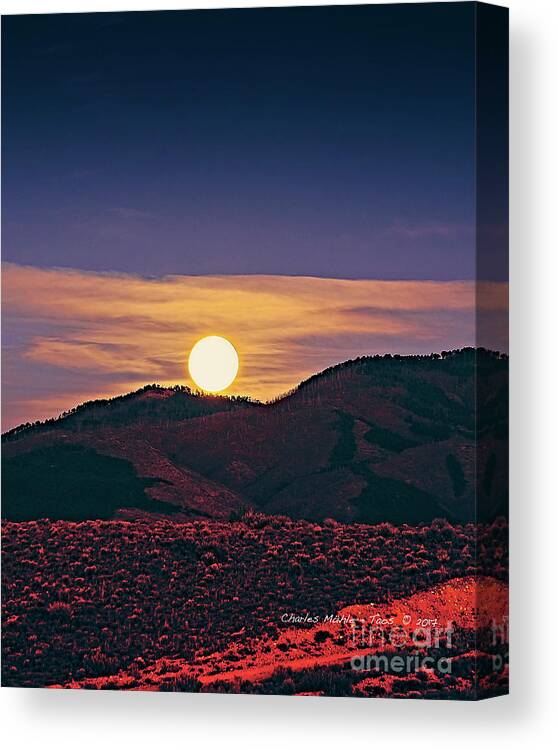 Moonrise Canvas Print featuring the photograph Moonrise in Northern New Mexico by Charles Muhle
