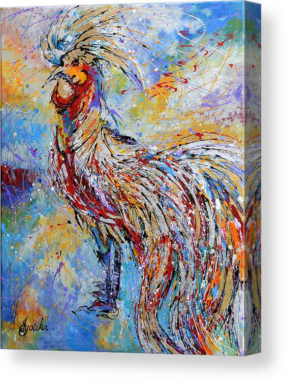 Long Tail Rooster Canvas Print featuring the painting Morning Call by Jyotika Shroff
