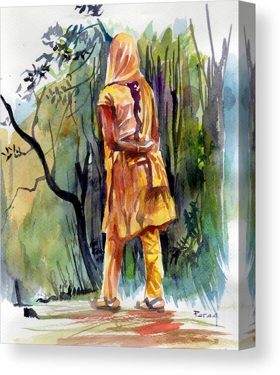 Morning Walk Canvas Print featuring the painting Morning Walk by Parag Pendharkar