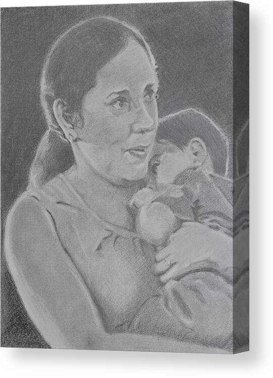 Portrait Canvas Print featuring the drawing Mother and Child by Vera Smith
