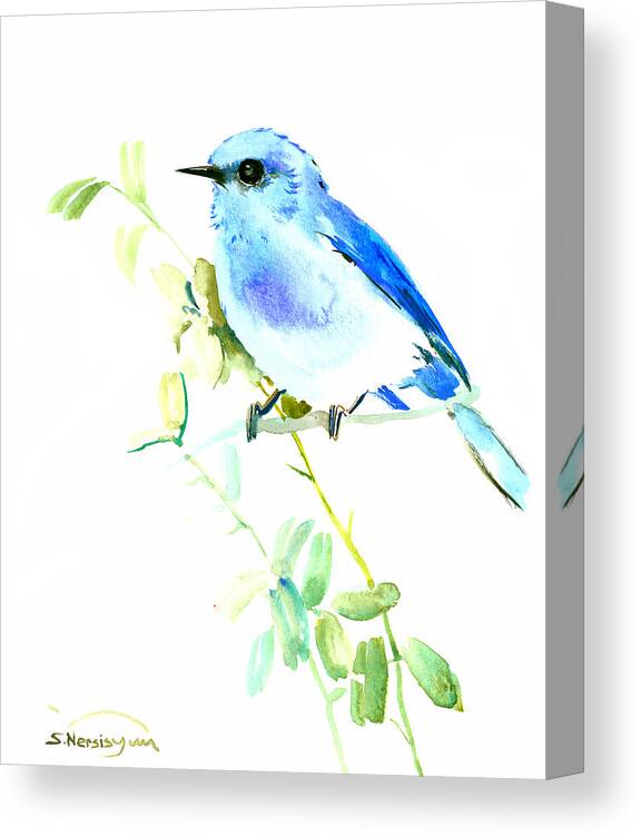 Bluebird Canvas Print featuring the painting Mountains Bluebird by Suren Nersisyan