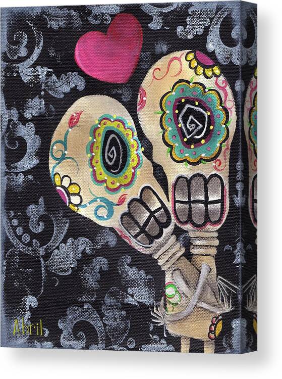 Day Of The Dead Canvas Print featuring the painting Muertos de Amor by Abril Andrade