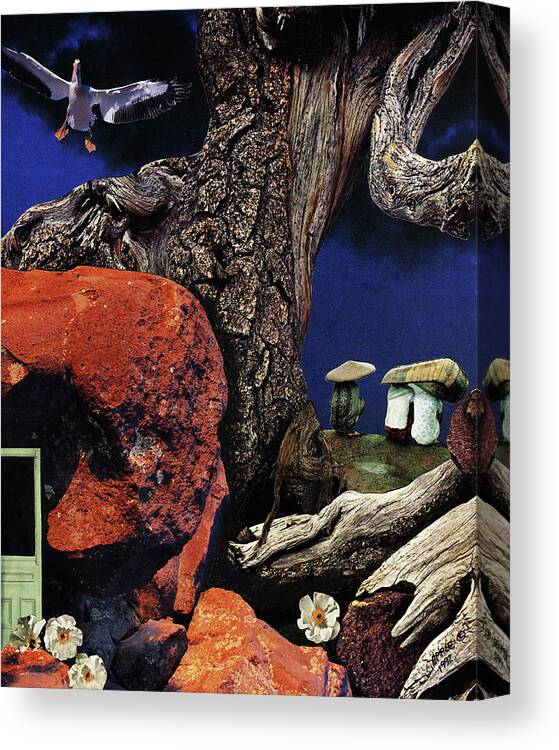 Fantasy Canvas Print featuring the painting Mushroom People - collage by Linda Apple