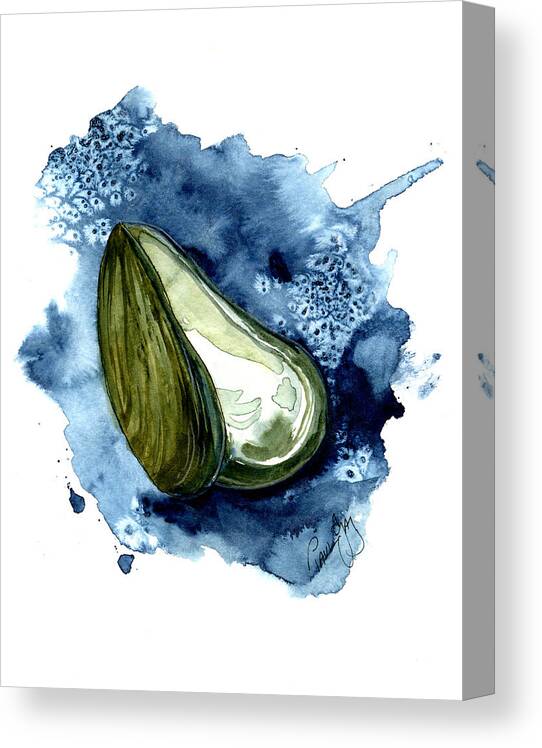 Mussell Canvas Print featuring the painting Mussel Shell by Paul Gaj