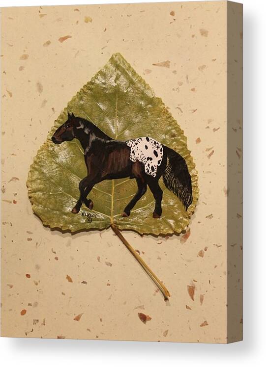 Mustang Canvas Print featuring the painting Mustang Appaloosa on Poplar Leaf by Ralph Root