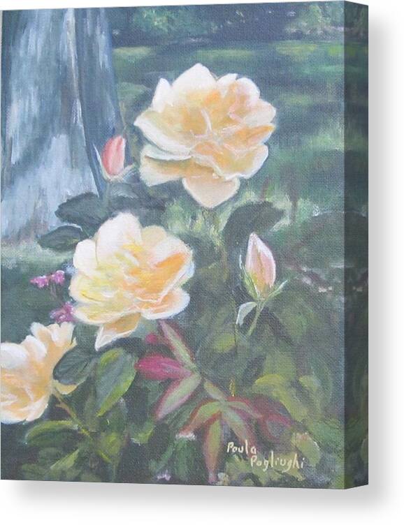Roses Canvas Print featuring the painting My Yellow Roses by Paula Pagliughi