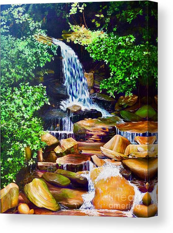 Nantahala National Forest Canvas Print featuring the painting Nantahala Waterfall by AnnaJo Vahle