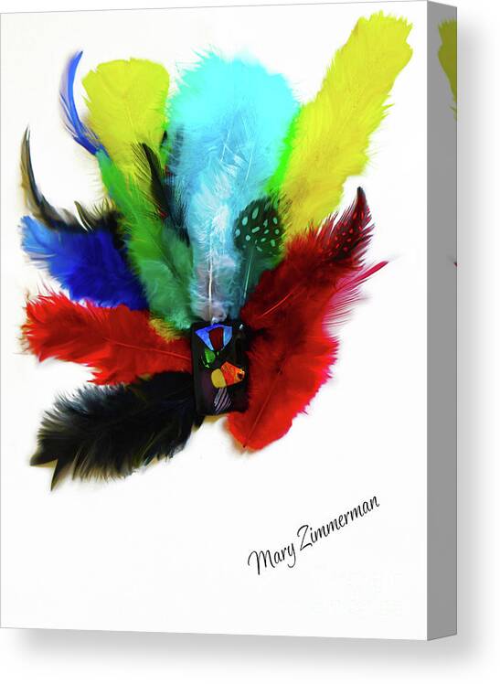 Native American Canvas Print featuring the mixed media Native American Tribal Feathers by Mary Zimmerman
