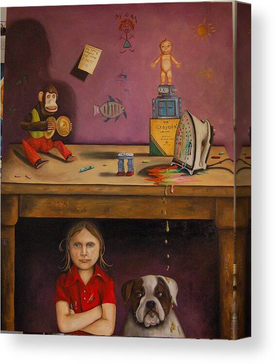 Monkey Canvas Print featuring the painting Naughty Child by Leah Saulnier The Painting Maniac