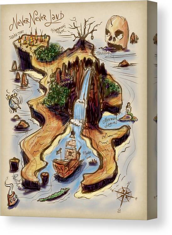 Watercolor Canvas Print featuring the digital art Never Never Land by Russell Pierce