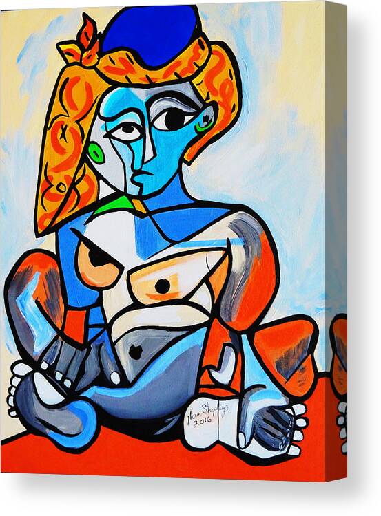 Picasso By Nora Canvas Print featuring the painting New Picasso By Nora Nude Woman With Turkish Bonnet by Nora Shepley