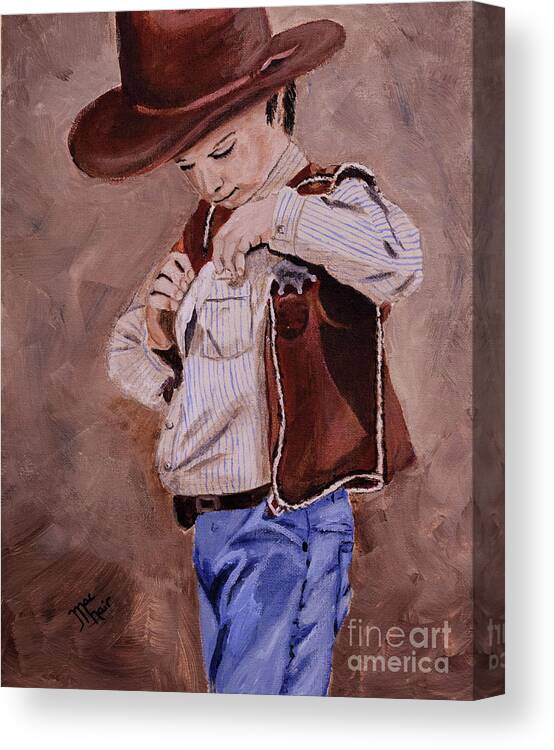 Cowboy Canvas Print featuring the painting New Sheriff in Town by Jackie MacNair
