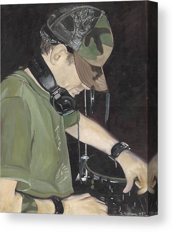 Dj Canvas Print featuring the painting Night Job by Stephanie Broker