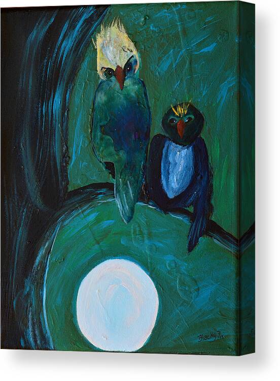 Owls Canvas Print featuring the painting Night Owls by Donna Blackhall