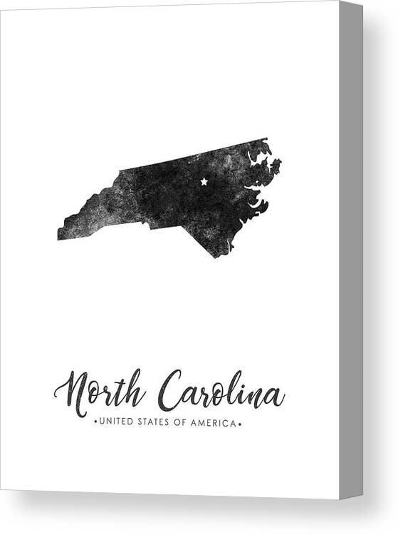 North Carolina Canvas Print featuring the mixed media North Carolina State Map Art - Grunge Silhouette by Studio Grafiikka