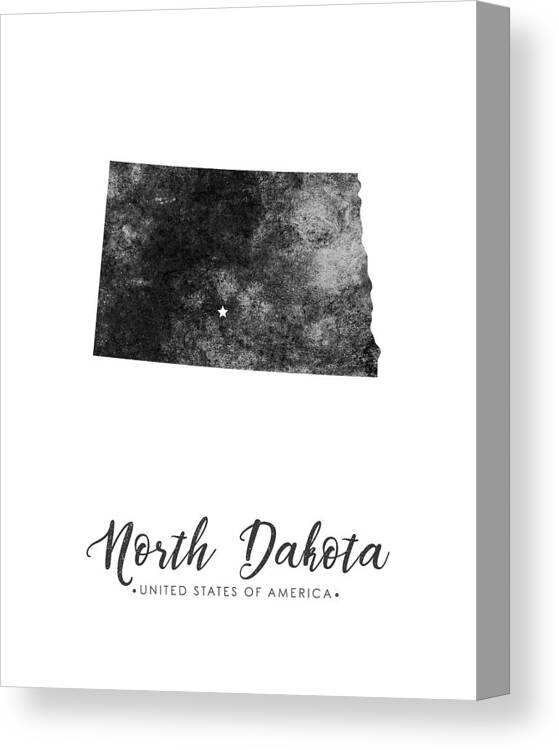 North Dakota Canvas Print featuring the mixed media North Dakota State Map Art - Grunge Silhouette by Studio Grafiikka