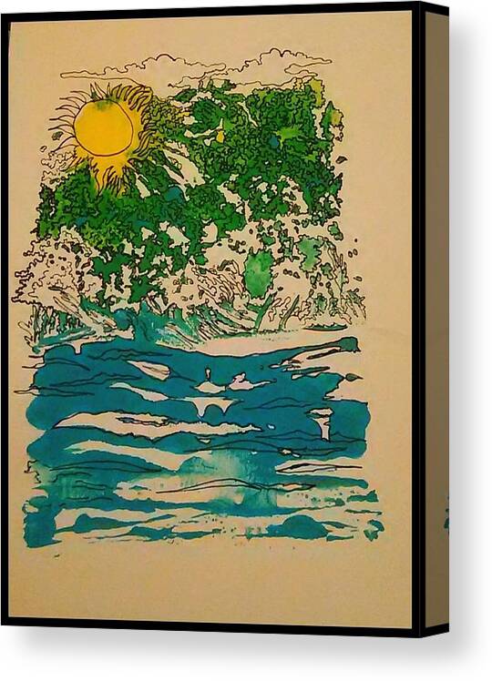 Landscape Canvas Print featuring the mixed media Ocean #1 by Angela Weddle