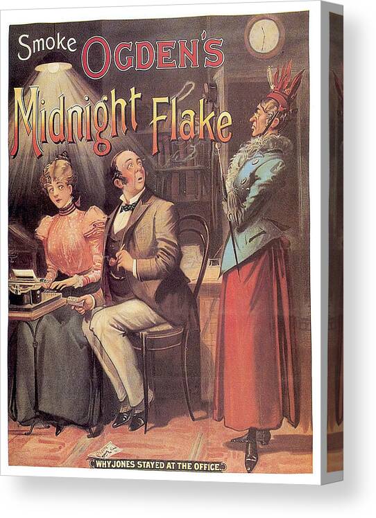 Vintage Canvas Print featuring the mixed media Ogden's Midnight Flake - Tobacco - Vintage Advertising Poster by Studio Grafiikka