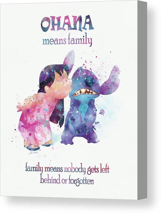 Stitch Canvas Print featuring the mixed media Ohana Means Family by Monn Print
