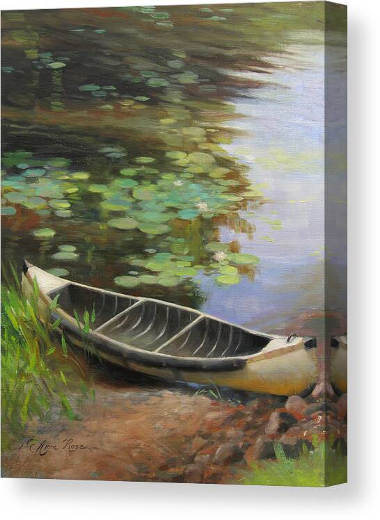 Canoe Canvas Print featuring the painting Old Canoe by Anna Rose Bain