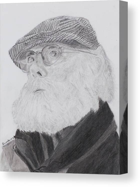Portrait Canvas Print featuring the drawing Old Man With Beard by Quwatha Valentine