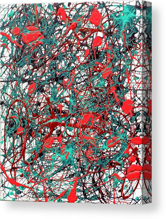 Jacksonpollock Canvas Print featuring the painting Orange Turquoise Drip Abstract by Genevieve Esson