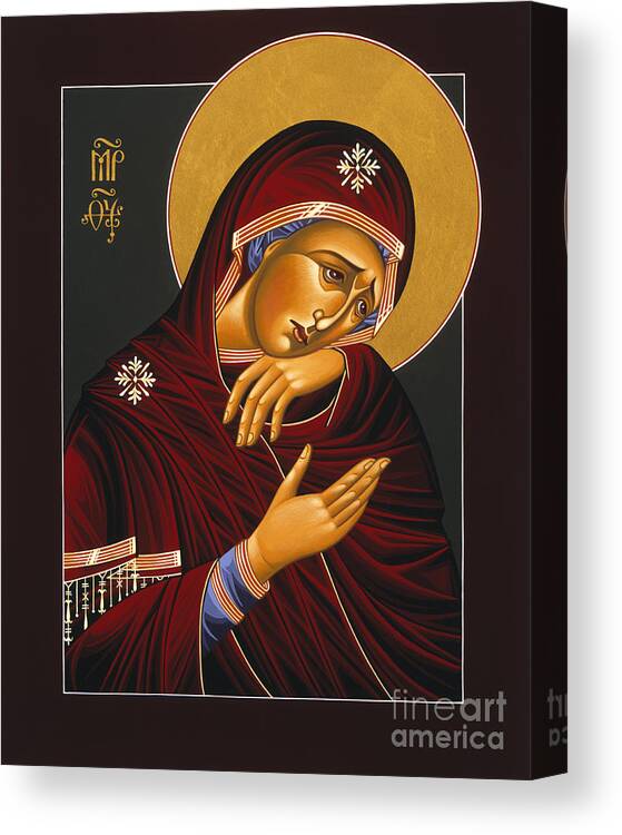 Our Lady Of Sorrows Is Part Of The Triptych Of The Passion With Jesus Christ Extreme Humility And St. John The Apostle Canvas Print featuring the painting Our Lady of Sorrows 028 by William Hart McNichols