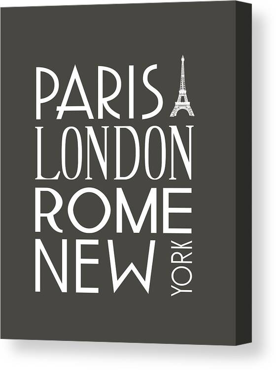 Vintage Canvas Print featuring the digital art Paris, London, Rome and New York Pillow by Jaime Friedman