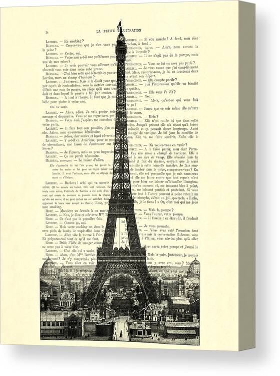 Eiffel Tower Canvas Print featuring the digital art Paris, love France by Madame Memento