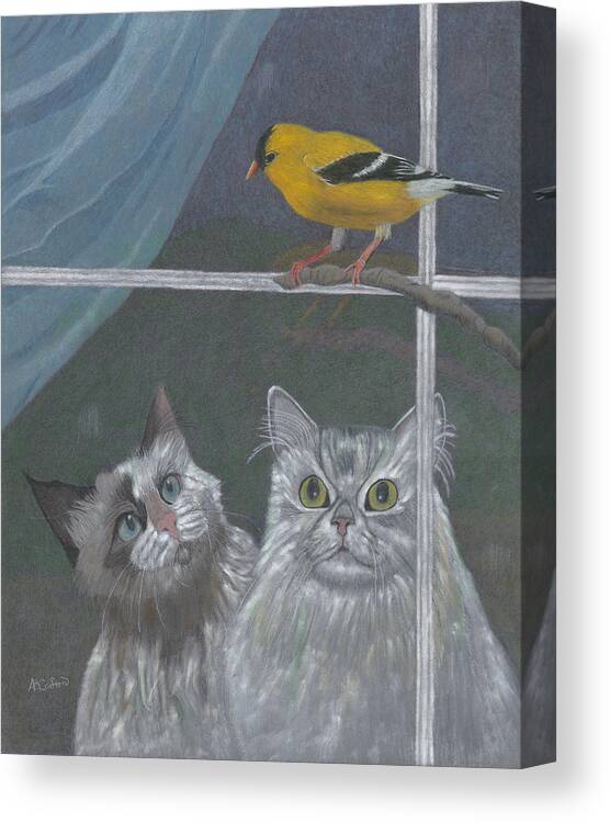 Cat Canvas Print featuring the drawing Partners In Crime by Arlene Crafton