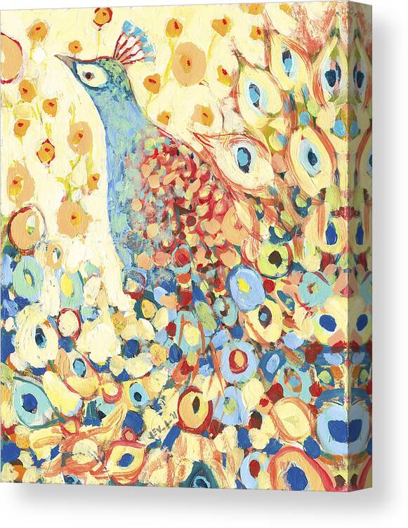 Peacock Canvas Print featuring the painting Peacock Hiding in My Poppy Garden by Jennifer Lommers