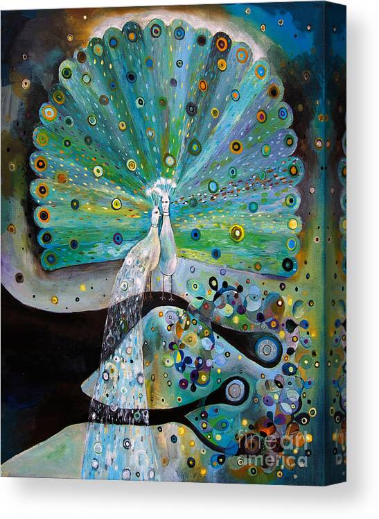 Peacock Canvas Print featuring the painting Peacock Wedding by Manami Lingerfelt