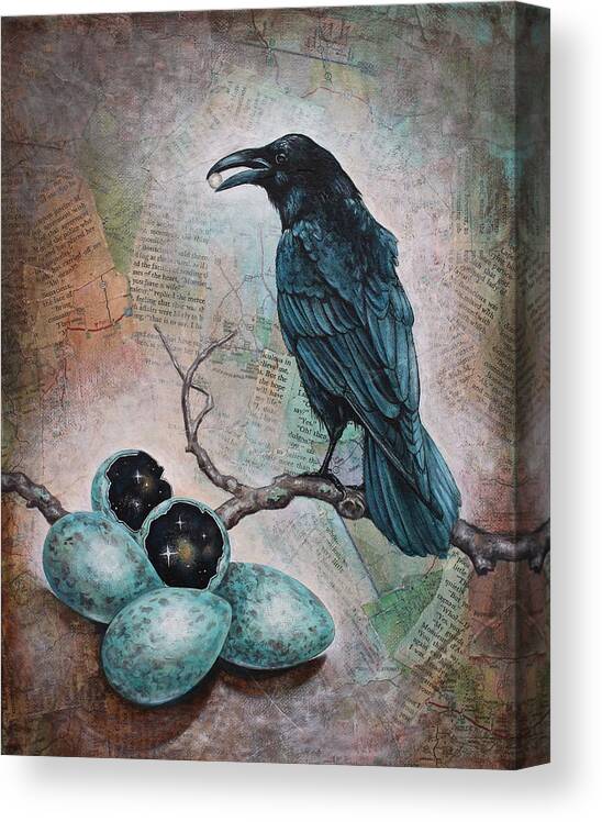 Raven Canvas Print featuring the mixed media Pearl of Wisdom by Sheri Howe
