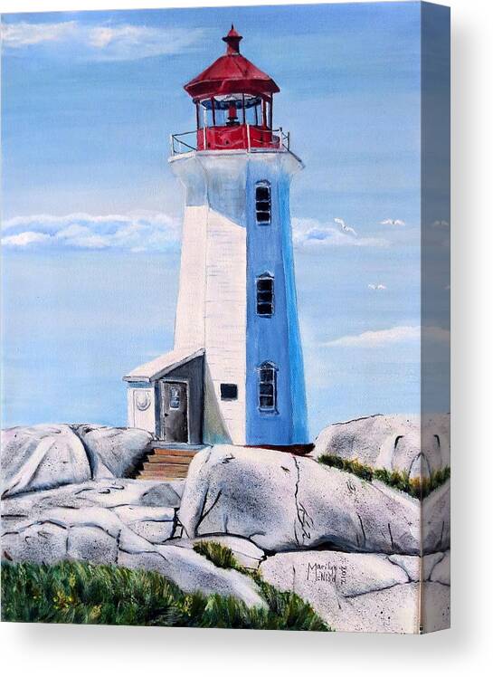 Peggy's Cove Canvas Print featuring the painting Peggy's Cove Lighthouse by Marilyn McNish
