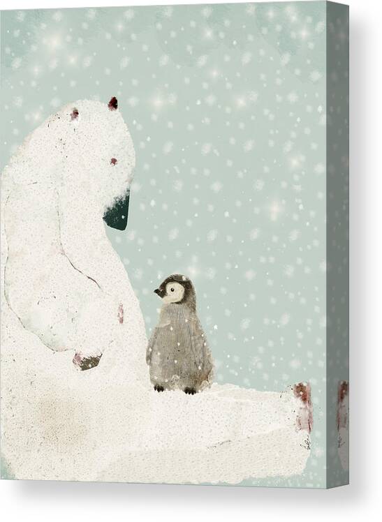 Polar Bears Canvas Print featuring the painting Penguin And Bear by Bri Buckley