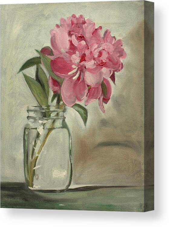 Still-life Canvas Print featuring the painting Peony by Sarah Lynch