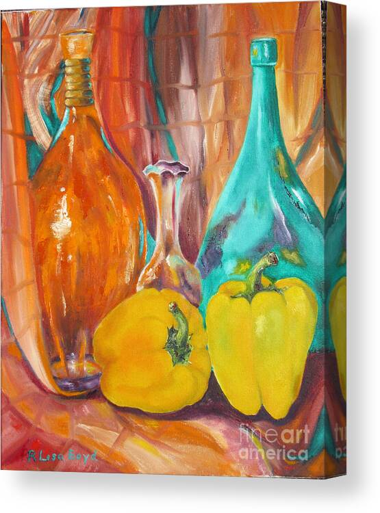 Decor Canvas Print featuring the painting Peppers and Vases by Lisa Boyd