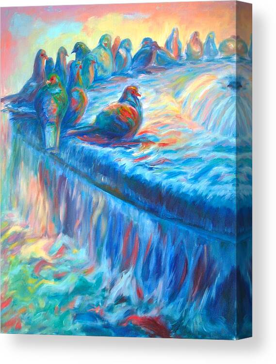 Colorful Landscape Canvas Print featuring the painting Pigeon Symphony by Yen