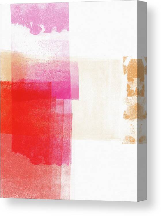 Minimalist Abstract Painting Canvas Print featuring the mixed media Pink and Red Minimalist Abstract Art by Linda Woods by Linda Woods